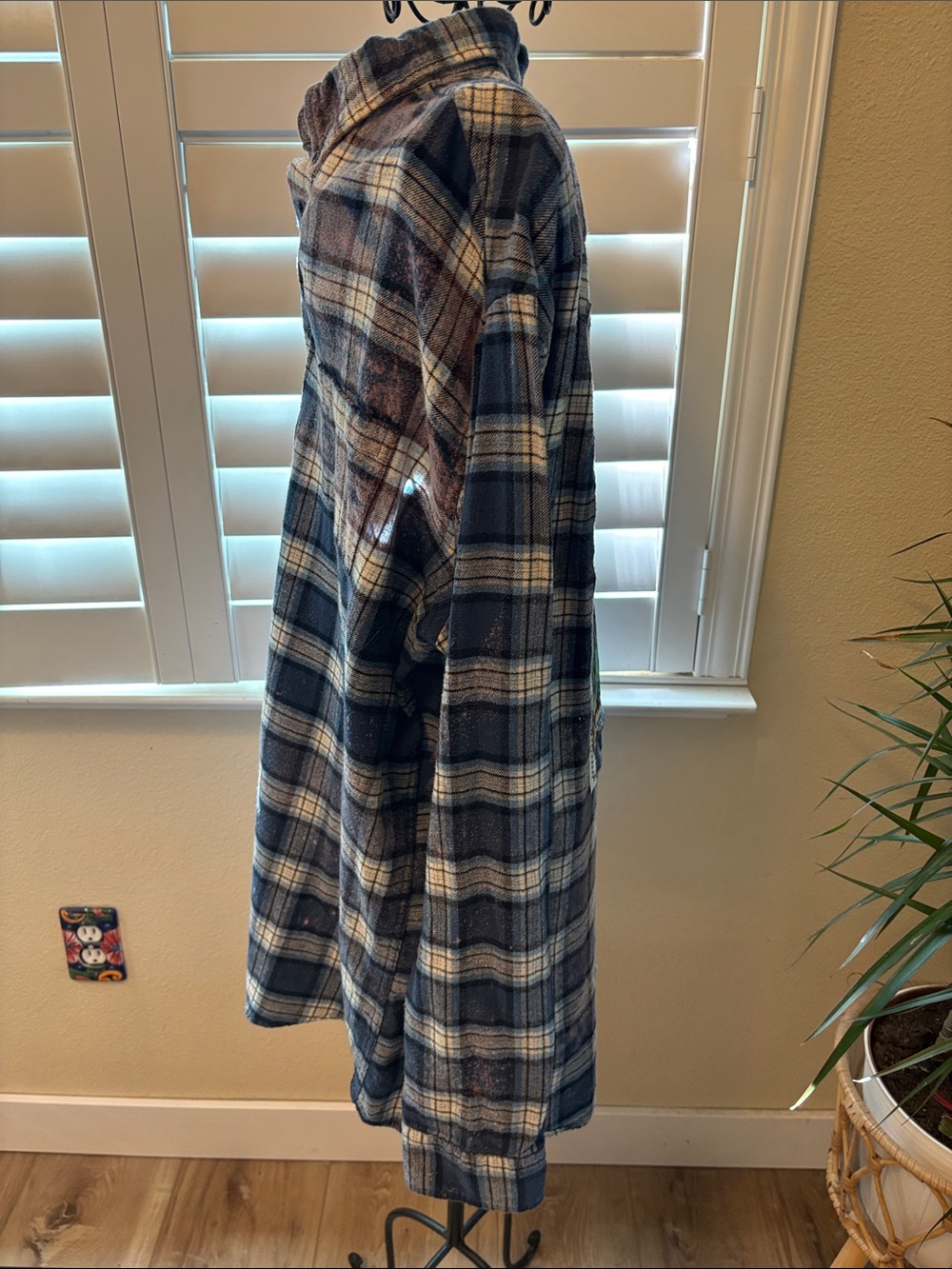 Handmade Distressed Bleached Plaid Flannel Back-Print whiskey bent hell bound - Picture 5 of 5